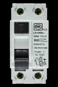 MK 100 AMP 100mA DOUBLE POLE TIME DELAY RCD TYPE AC LN 6400s - Picture 1 of 6