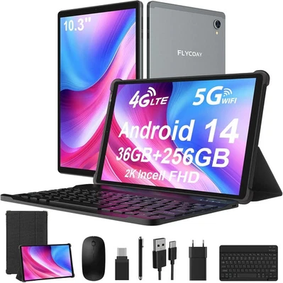 10.4" Android 14 Tablet FLYCOAY PC 36GB RAM+256GB ROM 8000mAh 4G 5G LTE 13MP+8MP - Image 1 of 4