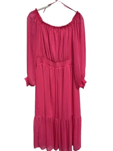 Sofia Vergara Maxi Dress Sheer Boho Peasant Style SZ XXL Hot Pink - Picture 1 of 7