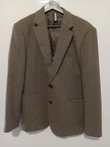 PJ Paul Jones Mens Medium Brown Khaki Sport Coat Blazer Jacket Herringbone Tweed - Picture 1 of 5