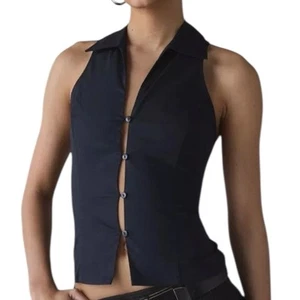 Urban Outfitters Party Girl Sleeveless Shirt Vest XXS Black 90s Y2K Academia NWT - Picture 1 of 8