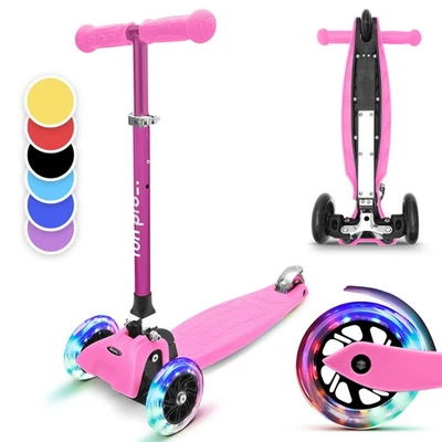 Roller Kinder Kick Scooter 3 Rad 3-6 Jahre LED klappbar höhenverstellbar pink - Bild 1 von 4