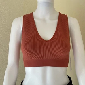Spiritual Gangster Rust Burnt Orange Brami Ribbed Cropped Tank Sports Top M/L - Picture 1 of 5