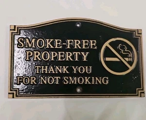 No Smoking Smoke Free Property Metal Plate Sign Gold Writing - Picture 1 of 8