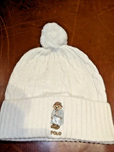 NUEVO CON ETIQUETAS Para mujeres Ralph Lauren Polo Oso Mezcla de Lana Pom-Pom Gorro/Sombrero de Invierno en Blanco - Imagen 1 de 4
