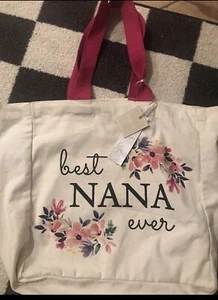 Bolso de Mano Shabby Chic ""Best Nana Ever"" de Lona Grande Algodón Reutilizable Comprador - Imagen 1 de 4