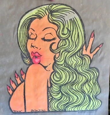 Оригинальный винтажный 1973 психоделическая блондинка женщина железа на передачи DAYGLO - Изображение 1 из 2