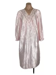 Vintage Cachet Night Gown Long Pink Liquid Shiny Lace Victorian Sissy sz S - Picture 1 of 11