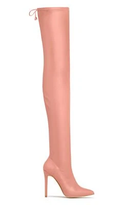 Liliana Rose Nude Pointy Thigh High Over-Knee Boots Stiletto Fashion Dress - Image 1 of 4