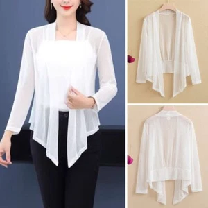 Thin Air-Conditioning Shirt Long Sleeve Mesh Shawl Short Cardigan for Women - Picture 1 of 9