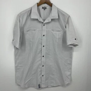 LRG Wovens Short Sleeve Button Shirt Men's Size 2XL Gray Striped Vtg Y2K - Picture 1 of 14