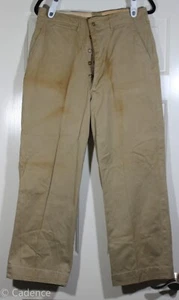 US WW2 Army Khaki Chino Button Fly Trousers Pants 31 X 27 Stained. No Holes J566 - Picture 1 of 18