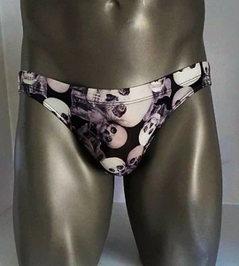 NEW Men's SKULL ART Shiny Brief (ONE SIZE UP TO 34 WAIST) $24.50 - Picture 1 of 5