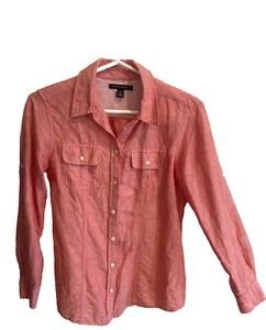 Banana Republic Peach/Coral Long Sleeve Button Shirt Size 2P Linen & Cotton - Picture 1 of 13