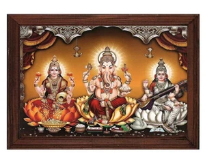 Wall Hanging Frame Goddess Lakshmi Ganesh and Saraswati (8 Inch x 12 Inch) US - Picture 1 of 3