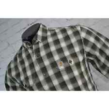 48279 Carhartt Work Shirt Mens Size Medium Button Up Green Plaid Cotton 