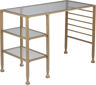 Jaymes Gold Metal/Glass Writing Desk, Soft Gold - Изображение 1 из 4