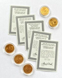 2000 US State Quarter Set Lot 24k Gold Layered NH SC VA MA MD COA Capsules - Picture 1 of 4