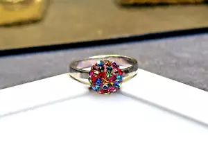 Vintage Sterling Silver 925 Ring Jewellery Multicolour Crystals 2.86g Size P - Picture 1 of 7