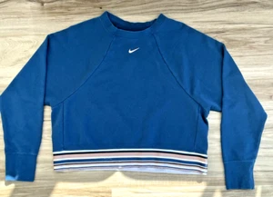 Nike Pro Get Fit Cropped Sweatshirt Dri Fit Striped M Crewneck Teal/Blue Medium - Picture 1 of 13