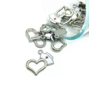 4, 20 or 50 BULK pcs Silver and Enamel Nurse Hat Charms - US Seller - AS1101 - Picture 1 of 4