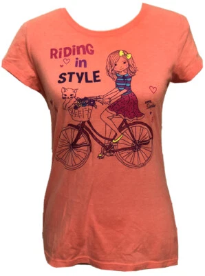 Camiseta Hanes Niños Bicicleta Naranja Gráfica "Riding in Style" TALLA:XL USADA Foto 1 de 3