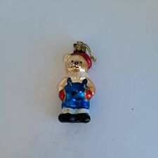 Teddy Bear Glass Christmas Tree Ornament Thomas Pacconi Blue Overalls Red Hat