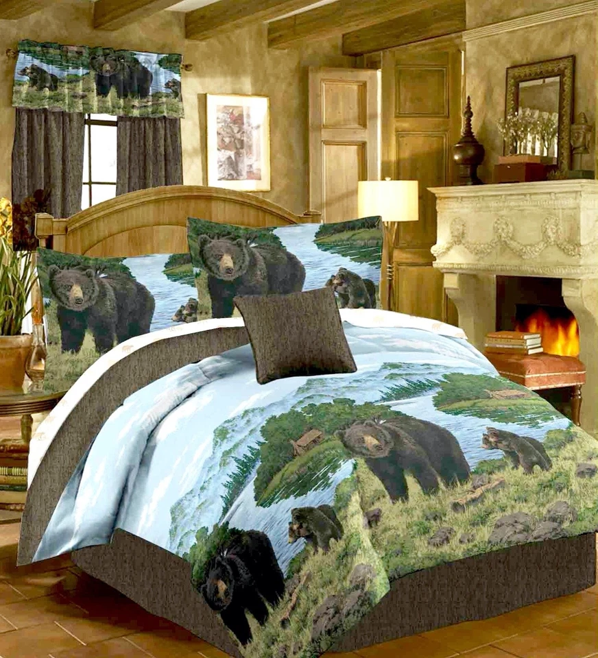 BLACK BEAR CUBS Comforter Set  Sheet Set Rustic Cabin Lodge PILLOW NOT INCLUDED - Image 1 of 4