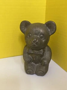 Vintage Silver Tone Metal Teddy Bear With a Bow Tie Coin Bank made in Hong Kong - Picture 1 of 9