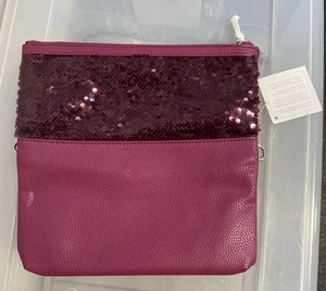 NWT Jewell Thirty One Forever Foldover Clutch Purse Crushed Berry Pebble Sequin - Picture 1 of 7