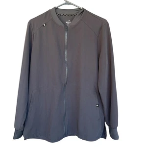 Beyond Scrubs Jacket Womens Medium Gray Full Zip Stretch Twill Medical Uniform - Picture 1 of 12