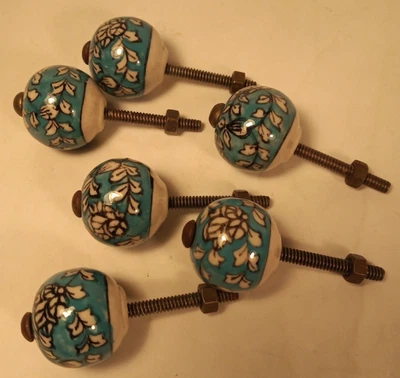 Vintage Blue White Ceramic Ball Furniture Pull Knob Drawer Handle Floral Lot 6 - Image 1 of 4