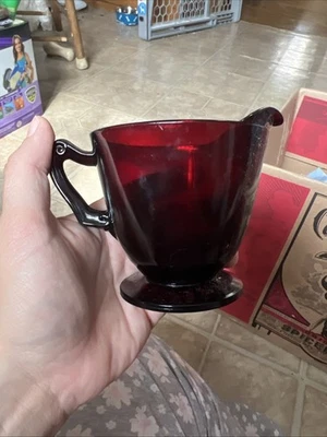 Vintage Anchor Hocking Ruby Red Footed Glass Creamer - Image 1 of 2