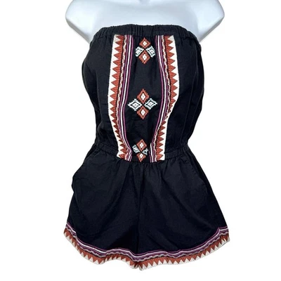 Angie Embroidered Boho Strapless Romper Small Aztec - Image 1 of 4