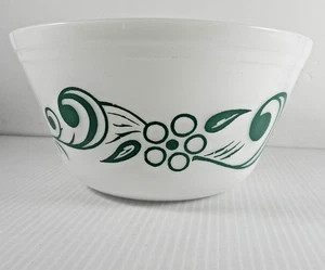 Vintage Federal Milk Glass 8" Mixing Bowl Turquoise Atomic Swirl & Flower - Picture 1 of 9