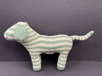 Knit BLA BLA KIDS PUPPY DOG RATTLE BlaBla Plush White & Green Striped Mable 7” - Image 1 of 4