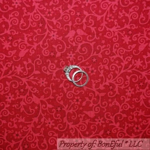 BonEful Fabric 2Y Cotton Quilt VTG Red Tone Flower Swirl Leaf Bird Xmas Star Dot - Picture 1 of 6