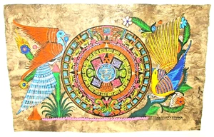 Mexican Folk Art Guerrero Amate Bark Paper Mayan Zodiac Astrology Calendar - Picture 1 of 5