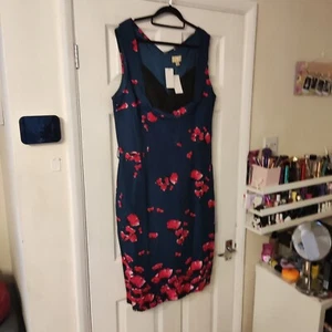 Lindy Bop Poppy Print Fitted Retro 50s Style Dress UK 18 Wiggle Dress - Picture 1 of 8