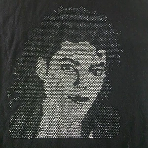 Women's Black Michael Jackson Portrait Tee, Rhinestone Collage, Large - Picture 1 of 4