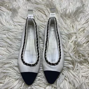 Chanel Cuero Ballet Pisos Talla 37 Blanco y Negro - Imagen 1 de 14