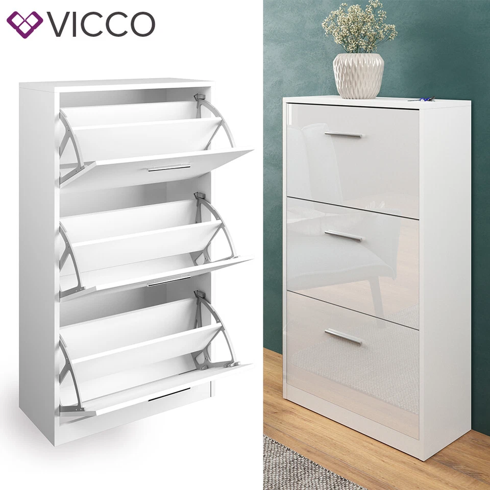 Vicco Schuhschrank Gizmo 3 Fächer - Schuhkipper Schuhregal Regal weiß Hochglanz