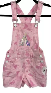 Disney Girls Pink Denim Jeans Overalls Short Size Small Princess Castle NWT New - Picture 1 of 8