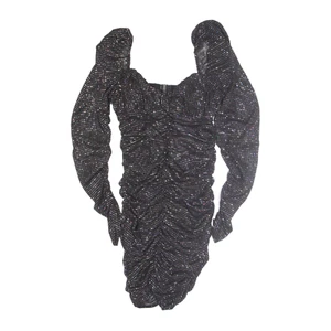 FOR LOVE & LEMONS Sparkle Ruched Bodycon Dress Long Sleeve Short Womens UK 10 - Picture 1 of 8