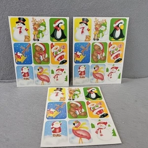 3 Sheets Eureka Christmas Stickers Santa Claus Flamingo Penguin Snowman Vintage - Picture 1 of 6