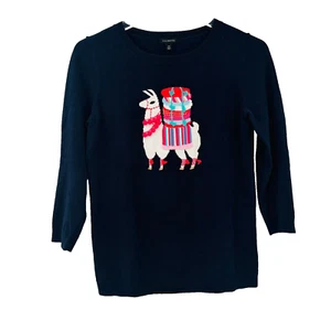 Talbots Size XS Navy Blue Llama Embellished 3/4 Sleeve Crewneck Sweater Top - Picture 1 of 8