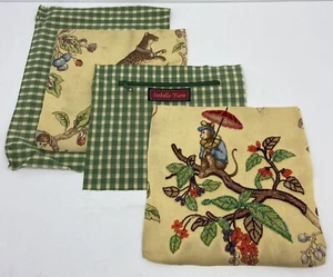 Isabella Fiore Beaded Monkey Fabric Salvaged From Purse 4 Pieces to Repurpose! - Picture 1 of 10