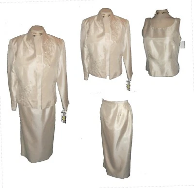 Nuevo traje de 3 piezas: falda blazer sin mangas, Jessica Howard, noche marfil precio de venta sugerido por el fabricante - $100,00 12P Foto 1 de 4