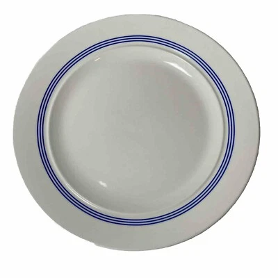 Dansk Cafe Blanc Stripe White With Blue Stripe Plate 9 5/16 Inch Salad Plate - Image 1 of 4
