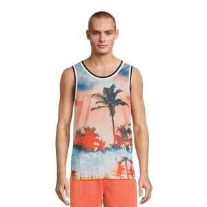 No Boundaries Men's Mesh Tank Tropical Palm Trees size S(34/36) Coral #JMBO - Picture 1 of 3